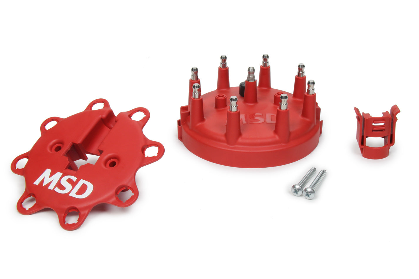 Distributor Cap - HEI Style Terminals - Stainless Terminals - Clamp Down - Red - Vented - Ford V8 / MSD Pro-Billet - Each