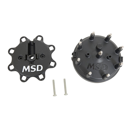 Distributor Cap - HEI Style Terminals - Stainless Terminals - Clamp Down - Black - Vented - Ford V8 / MSD Pro-Billet - Each