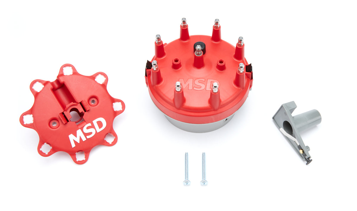 Cap and Rotor Kit - HEI Style Terminal - Stainless Terminals - Clamp Down - Red - Vented - Spacer - Ford Duraspark V8 - Kit