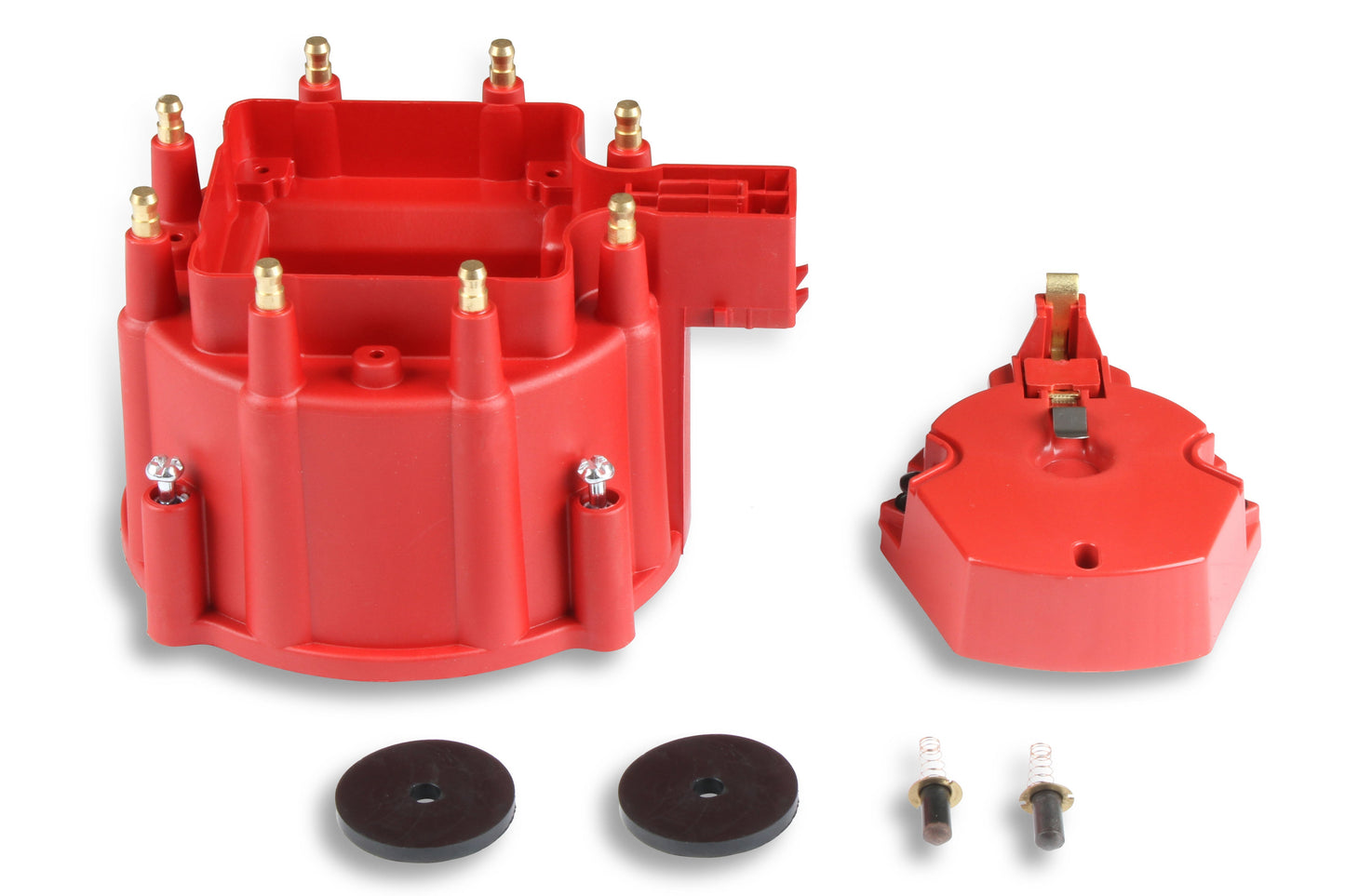 Cap and Rotor Kit - HEI Style Terminal - Stainless Terminals - Twist Lock - Red - Non-Vented - Coil in Cap - Chevy V8 - Kit