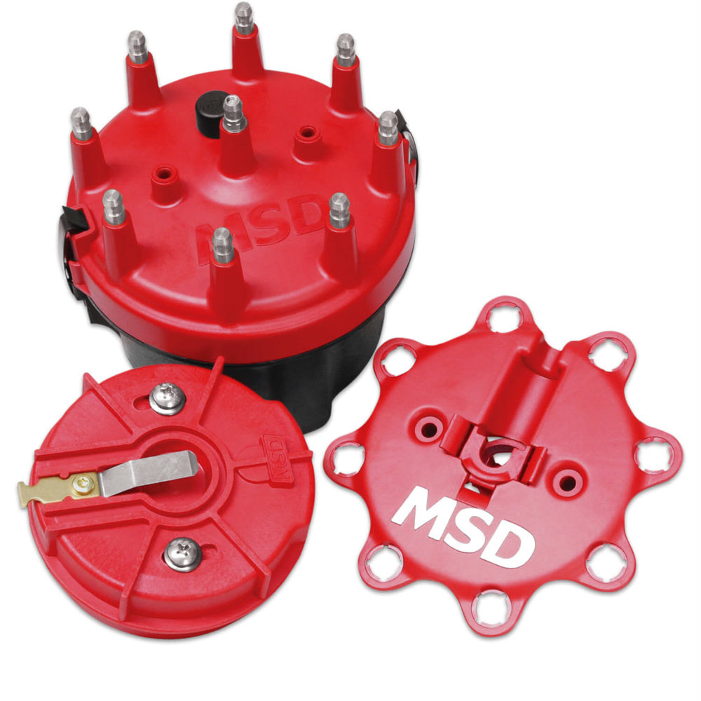 Cap and Rotor Kit - Cap-A-Dapts - HEI Style Terminal - Stainless Terminals - Clamp Down - Red - Vented - Chevy V8 - Kit