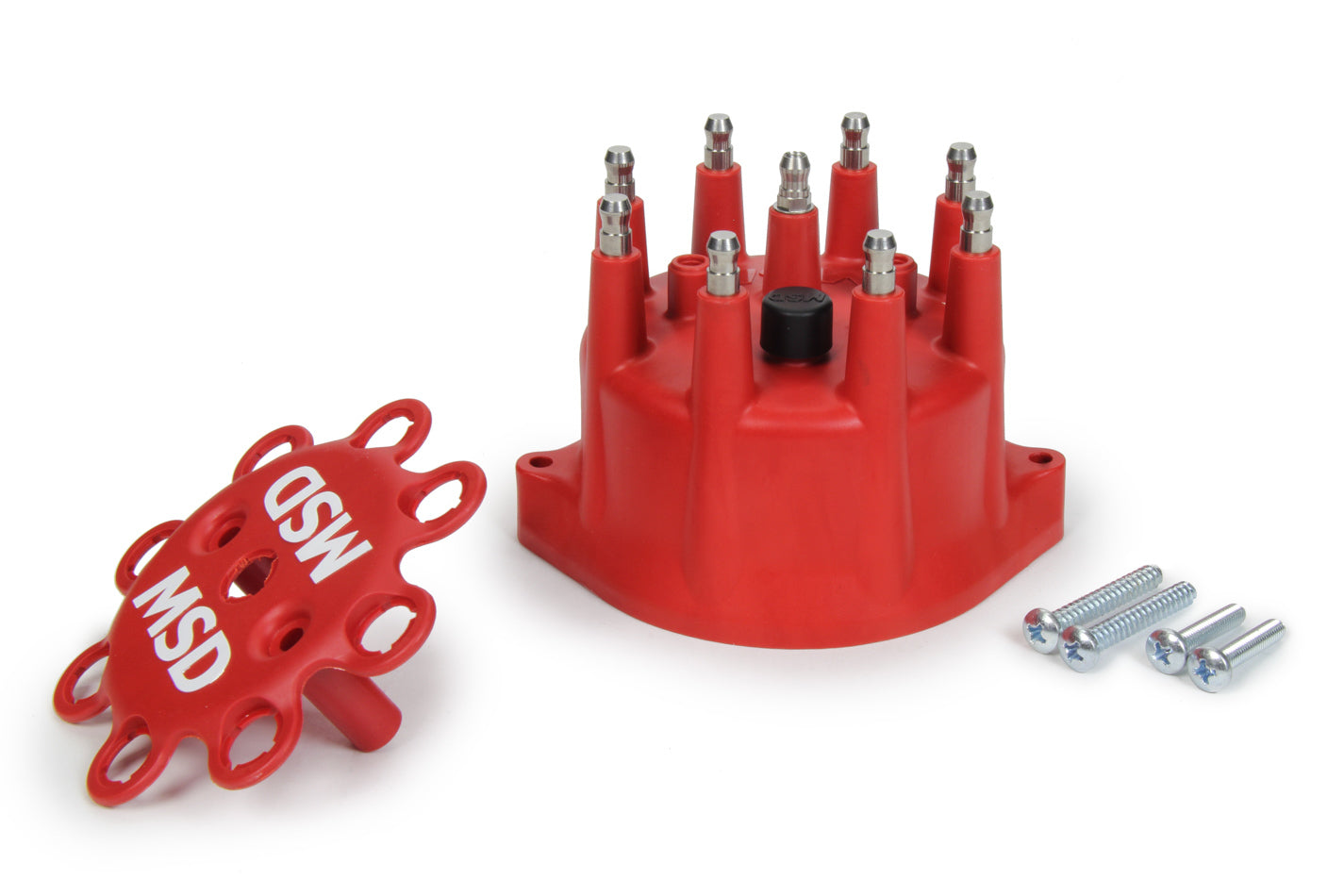 Distributor Cap - HEI Style Terminals - Stainless Terminals - Screw Down - Red - Vented - MSD Small Diameter Distributors - V8 - Each