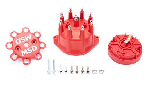 Cap and Rotor Kit - HEI Style Terminal - Brass Terminals - Screw Down - Red - Vented - Race Rotor - Small Diameter MSD Distributors - V8 - Kit