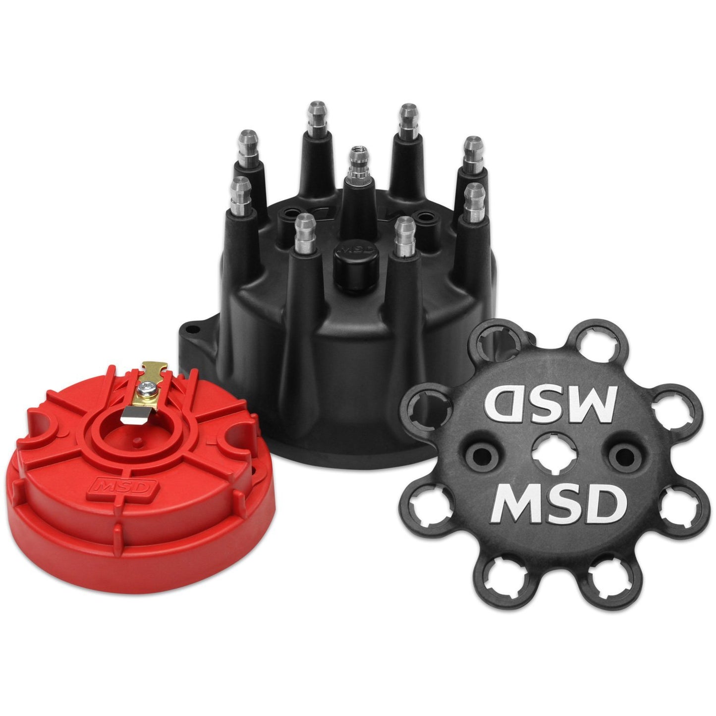 Cap and Rotor Kit - HEI Style Terminal - Stainless Terminals - Screw Down - Black - Vented - MSD Small Diameter Distributors - V8 - Each