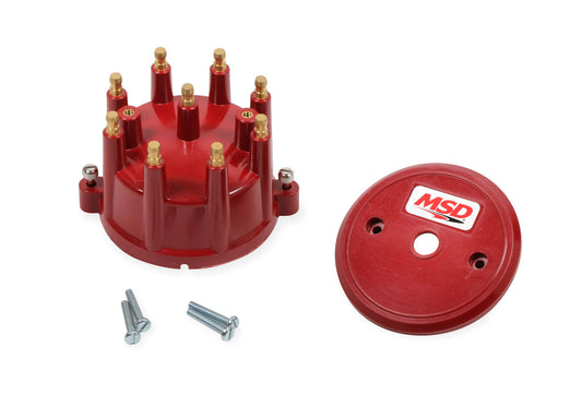 Distributor Cap - HEI Style Terminals - Brass Terminals - Screw Down - Red - Non-Vented - MSD Pro-Billet Distributors - Small Block Chevy - Each