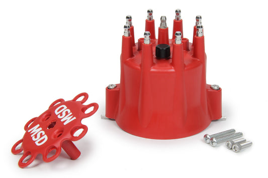 Distributor Cap - HEI Style Terminals - Stainless Terminals - Twist Lock - Red - Vented - Chevy V8 - Each