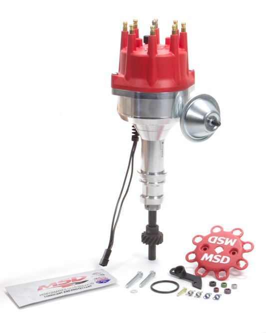 Distributor - Pro-Billet - Magnetic Pickup - Vacuum Advance - HEI Style Terminal - Red - Ford Small Block - Each