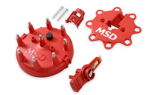 Cap and Rotor Kit - HEI Style Terminal - Stainless Terminals - Clamp Down - Red - Vented - Ford TFI V8 - Kit