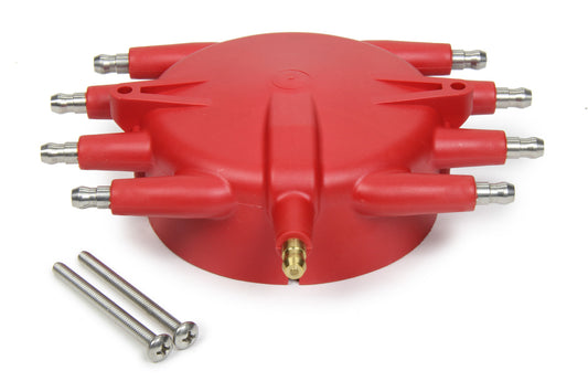 Distributor Cap - HEI Style Terminals - Stainless Terminals - Screw Down - Red - Non-Vented - Crab Cap - MSD Pro-Billet - V8 - Each