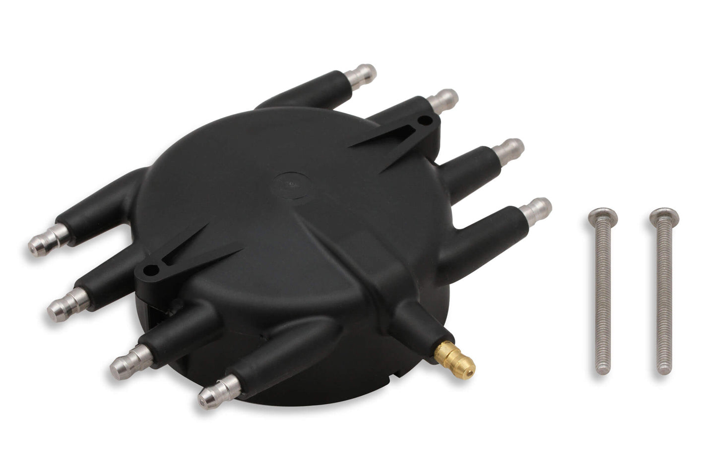 Distributor Cap - HEI Style Terminals - Stainless Terminals - Screw Down - Black - Non-Vented - Crab Cap - MSD Pro-Billet - V8 - Each