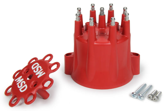 Distributor Cap - Marine - HEI Style Terminals - Brass Terminals - Screw Down - Red - Vented - Chevy V8 - Each