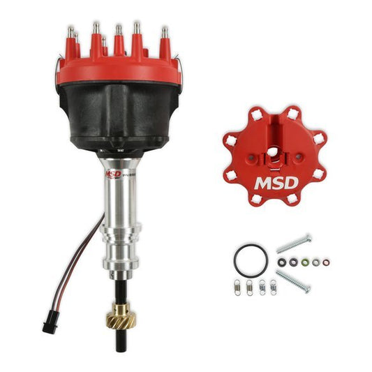 Distributor - Billet - Magnetic Pickup - Mechanical Advance - HEI Style Terminal - Red - Bronze Gear - Small Block Ford - Each