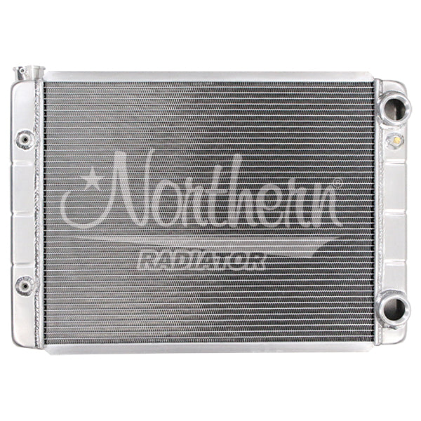 Radiator - Dual Pass - 28 in W x 19 in H x 3.125 in D - Passenger Side Inlet / Outlet - Aluminum - Natural - Automatic - GM - Each