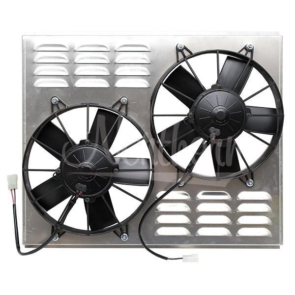 Electric Cooling Fan - Dual - 10 in Fans - Puller - 2230 CFM - 12V - Straight Blade - 21-3/4 x 17-5/8 x 4-7/8 in Shroud - Aluminum Shroud - Kit
