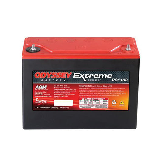 Battery - Extreme Series - AGM - 12V - 500 Cranking amps - Top Post - Threaded Terminals - 9.84 in L x 8.11 in H x 3.82 in W - Each