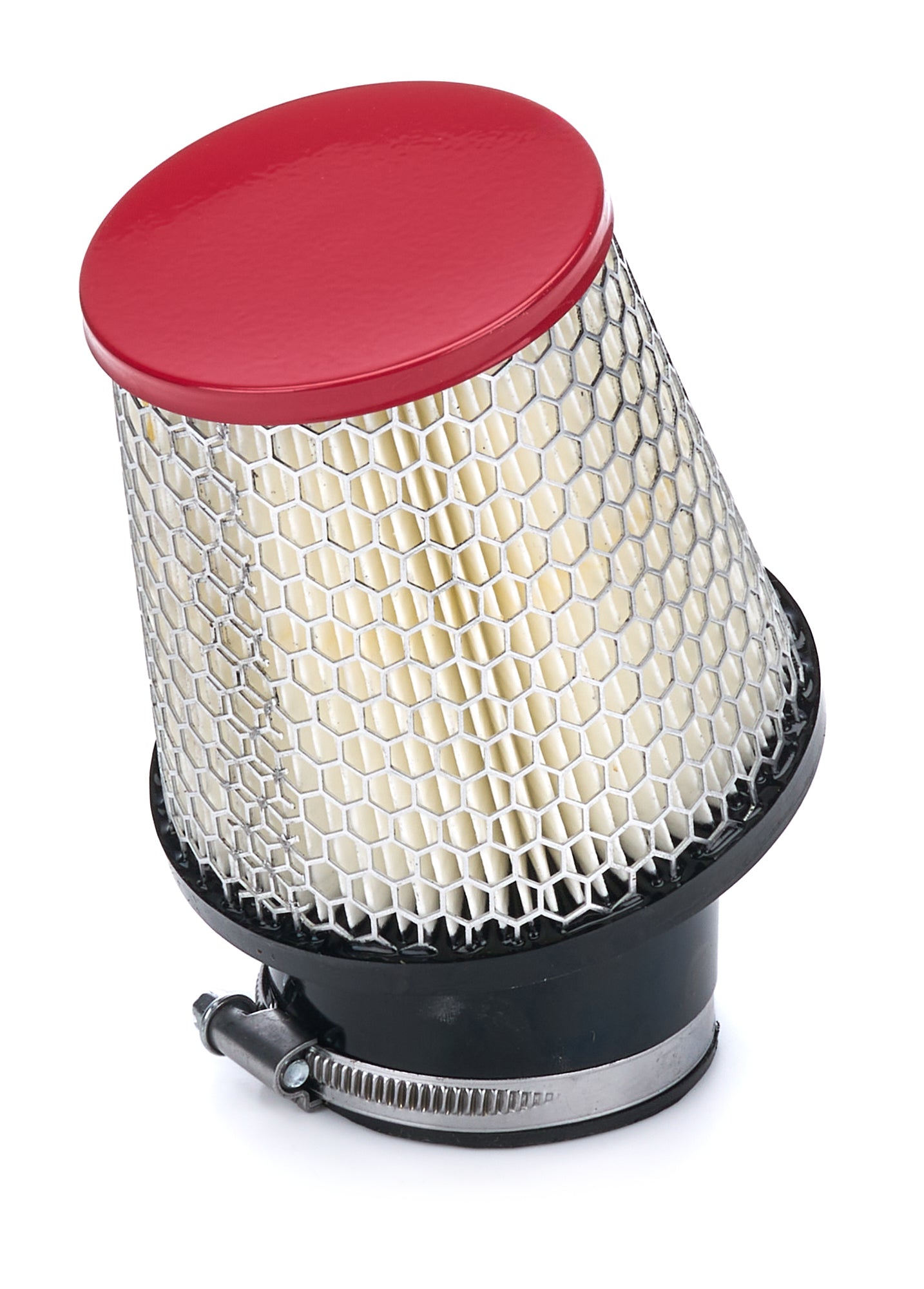 Air Filter Element - Conical - 4.25 Base Diameter - 3.06 in Top Diameter - 4 in Tall - Wire Mesh Included - Paper - Gray - Red End Cap - Quarter Midget - Each