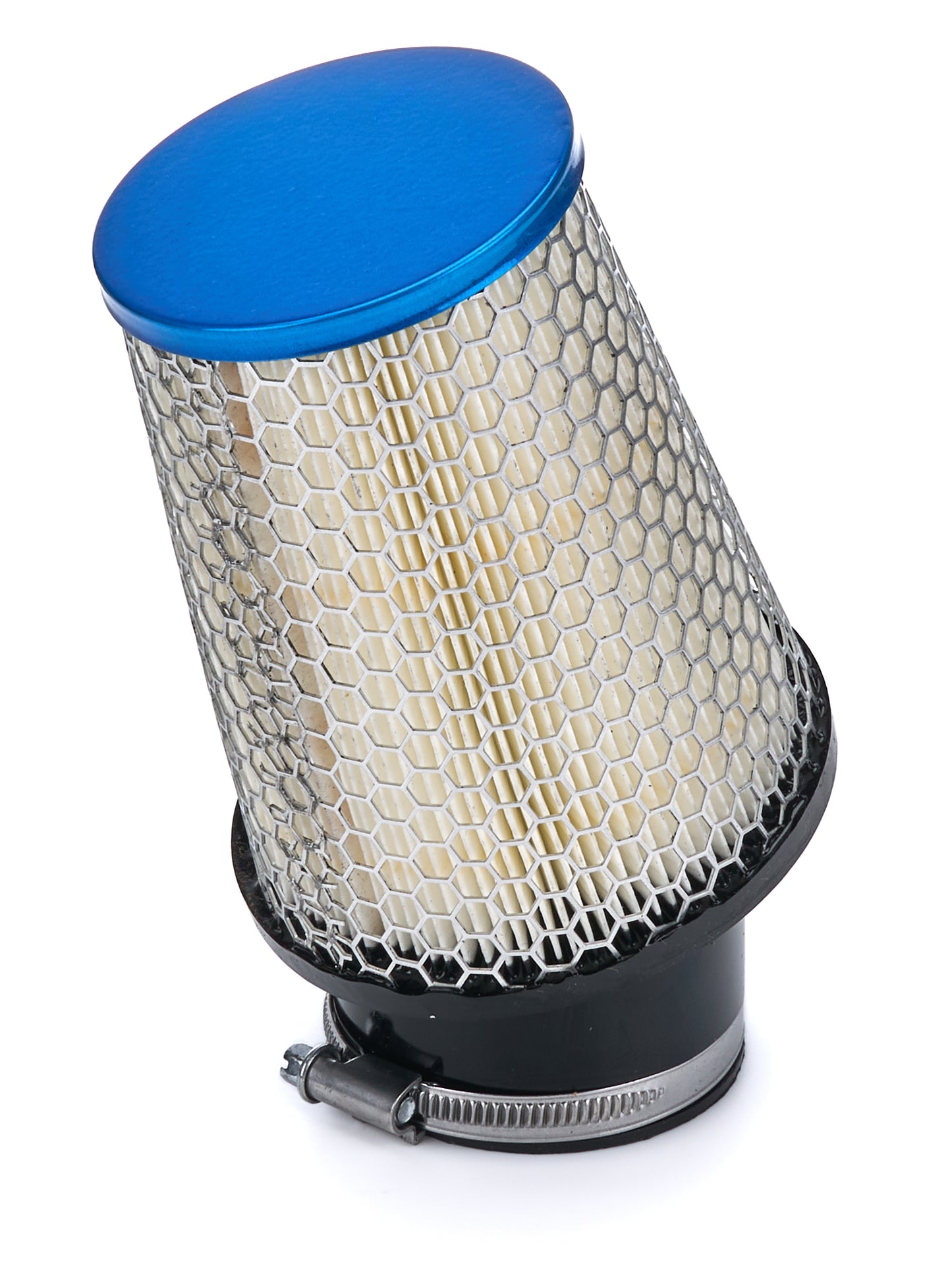 Air Filter Element - Conical - 4.25 Base Diameter - 3.06 in Top Diameter - 5 in Tall - Wire Mesh Included - Paper - Gray - Blue End Cap - Quarter Midget - Each