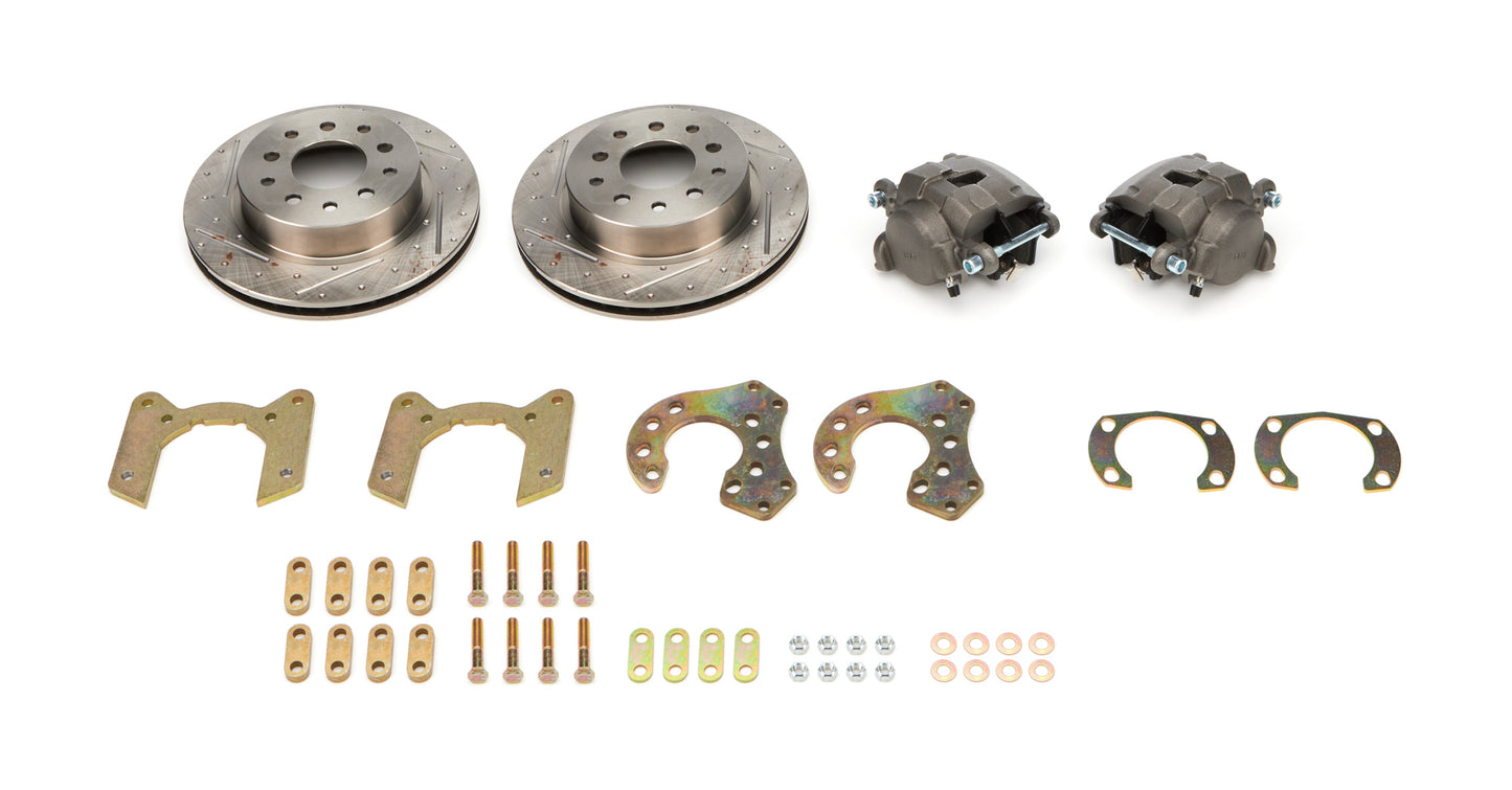 Brake System - Econo - Disc Conversion - Rear - 1 Piston Caliper - 11.25 in Slotted / Dimpled Iron Rotors - Iron - Natural - GM Metric - Ford 9 in - Kit