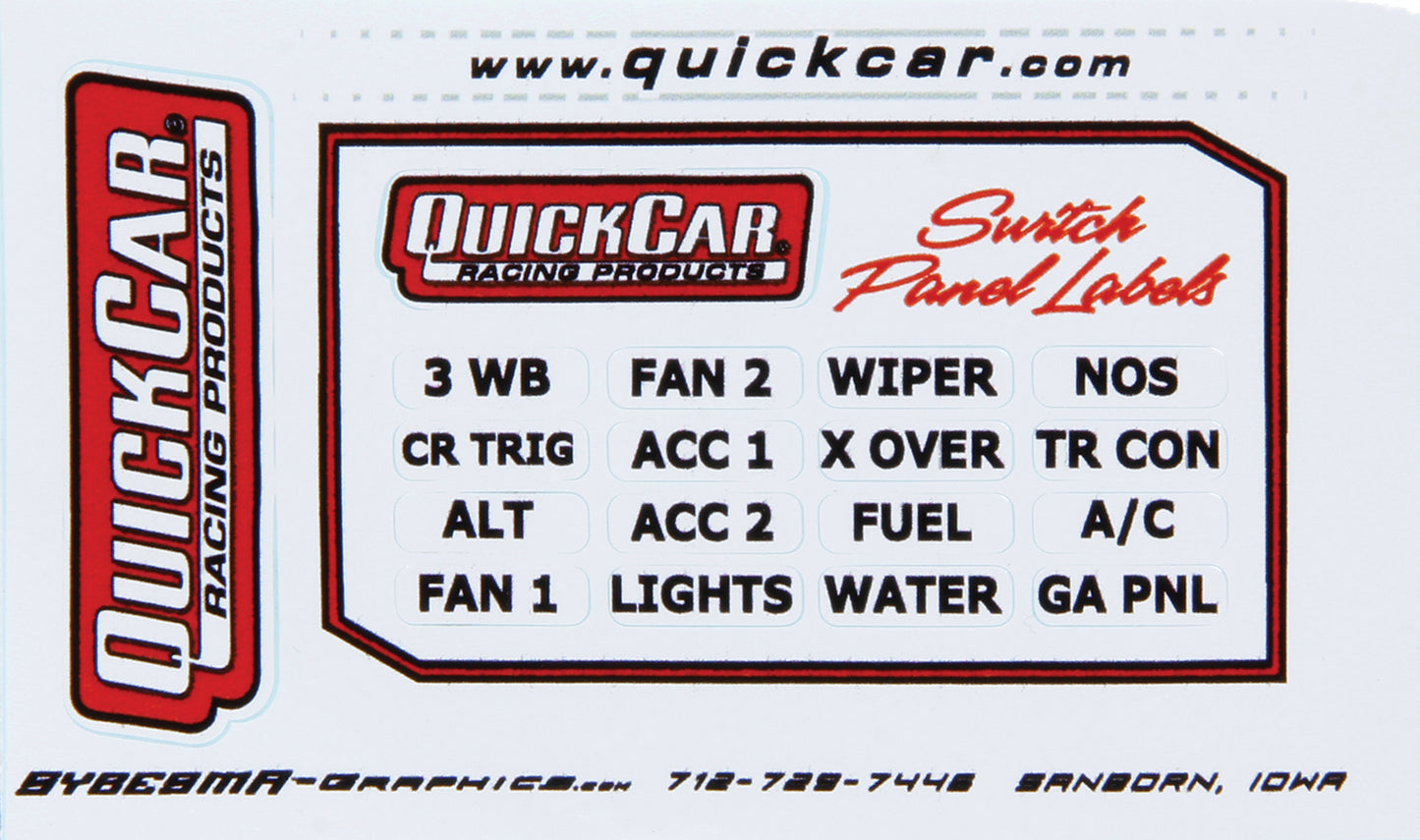 Information Sticker - Switch Panel - 16 Various Functions - 6 or More Switches - Quickcar Switch Panel - Each