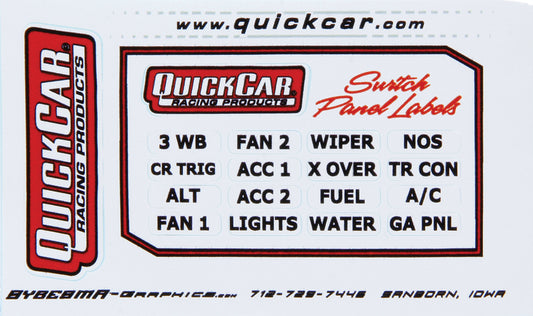 Information Sticker - Switch Panel - 16 Various Functions - 6 or More Switches - Quickcar Switch Panel - Each