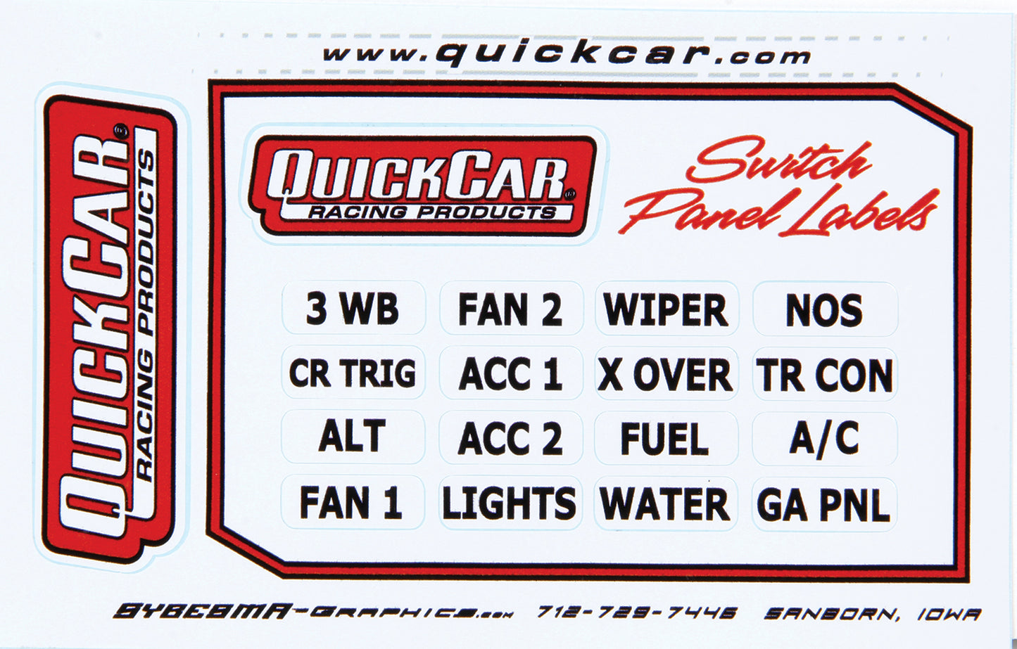 Information Sticker - Switch Panel - 16 Various Functions - 5 or Less Switches - Quickcar Switch Panel - Each