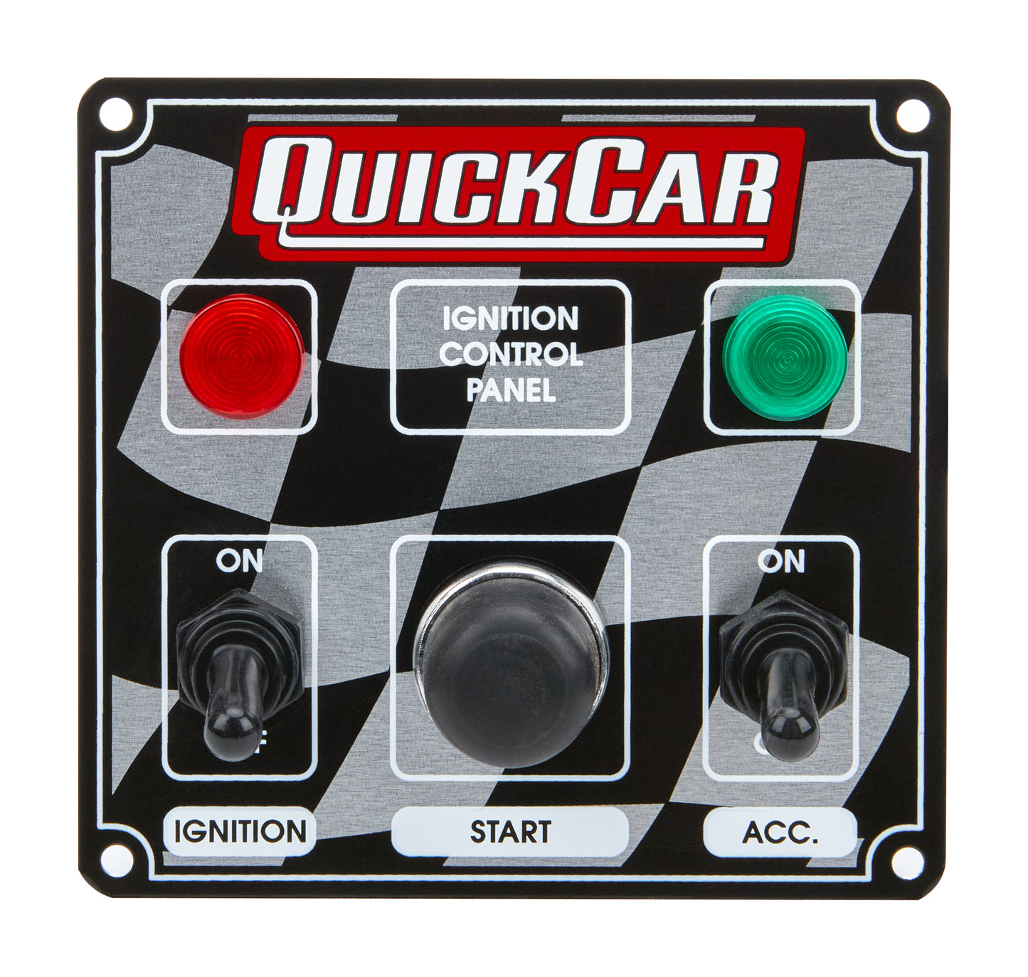 Switch Panel - Dash Mount - 4.625 x 4.375 in - 2 Toggles / 1 Momentary Button - Indicator Light - Checkered - Kit