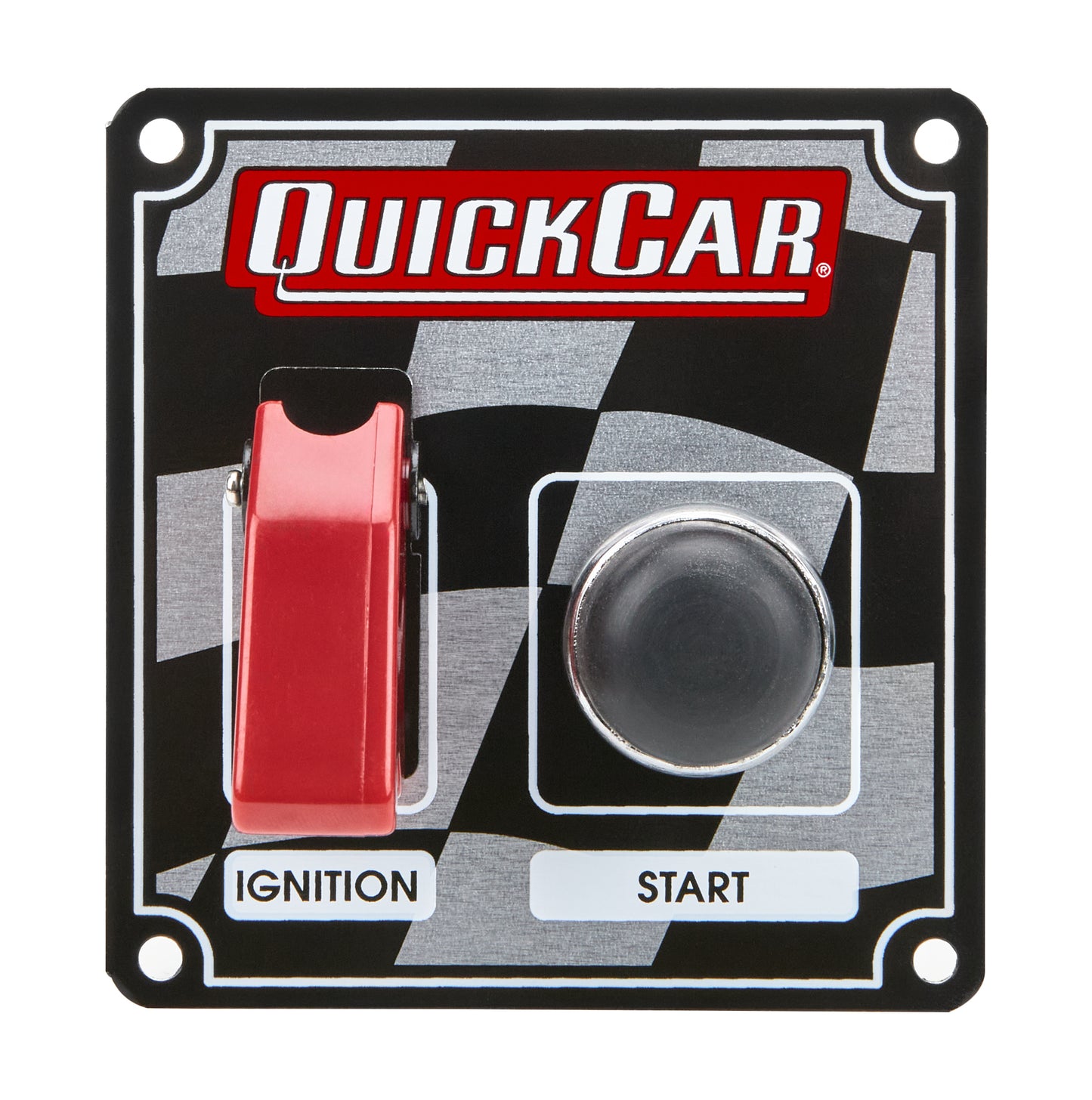 Switch Panel - Dash Mount - 3.375 x 3.625 in - 1 Safety Cover Toggle / 1 Momentary Button - Checkered - Kit