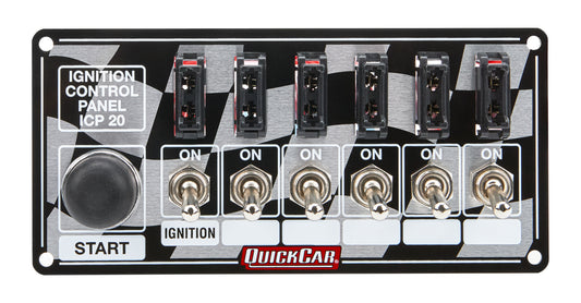 Switch Panel - Dash Mount - 6.875 x 3.25 in - 6 Toggles / 1 Momentary Button - Fused - Checkered - Kit