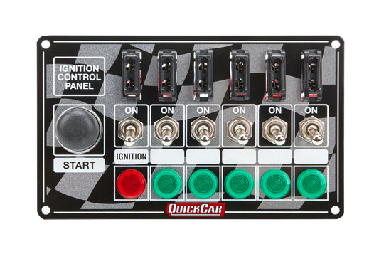 Switch Panel - Dash Mount - 6.875 x 4.125 in - 6 Toggles / 1 Momentary Button - Fused - Indicator Light - Checkered - Kit