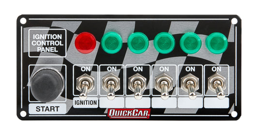 Switch Panel - Dash Mount - 6.875 x 3.25 in - 6 Toggles / 1 Momentary Button - Indicator Light - Checkered - Kit