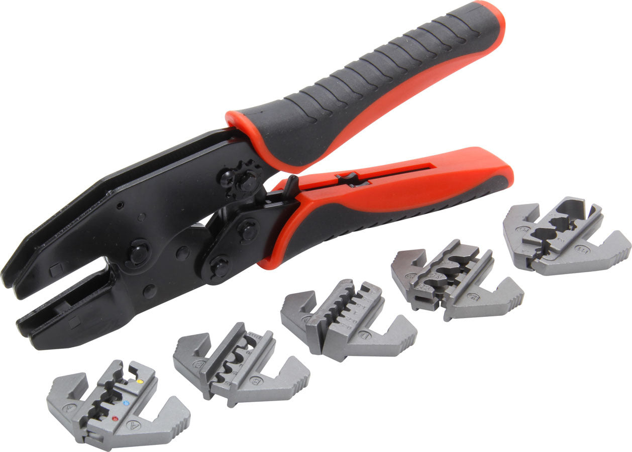 Wire Crimping Tool - Ratcheting Mechanism - Quick Change Jaws - Cushion Grip - Steel - Black Oxide - Each