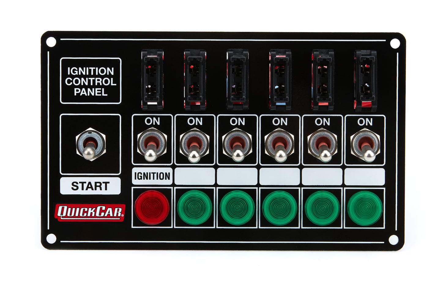 Switch Panel - Extreme - Dash Mount - 6.875 x 4.125 in - 6 Toggles / 1 Momentary Toggle - Fused - Indicator Lights - Black - Universal - Each