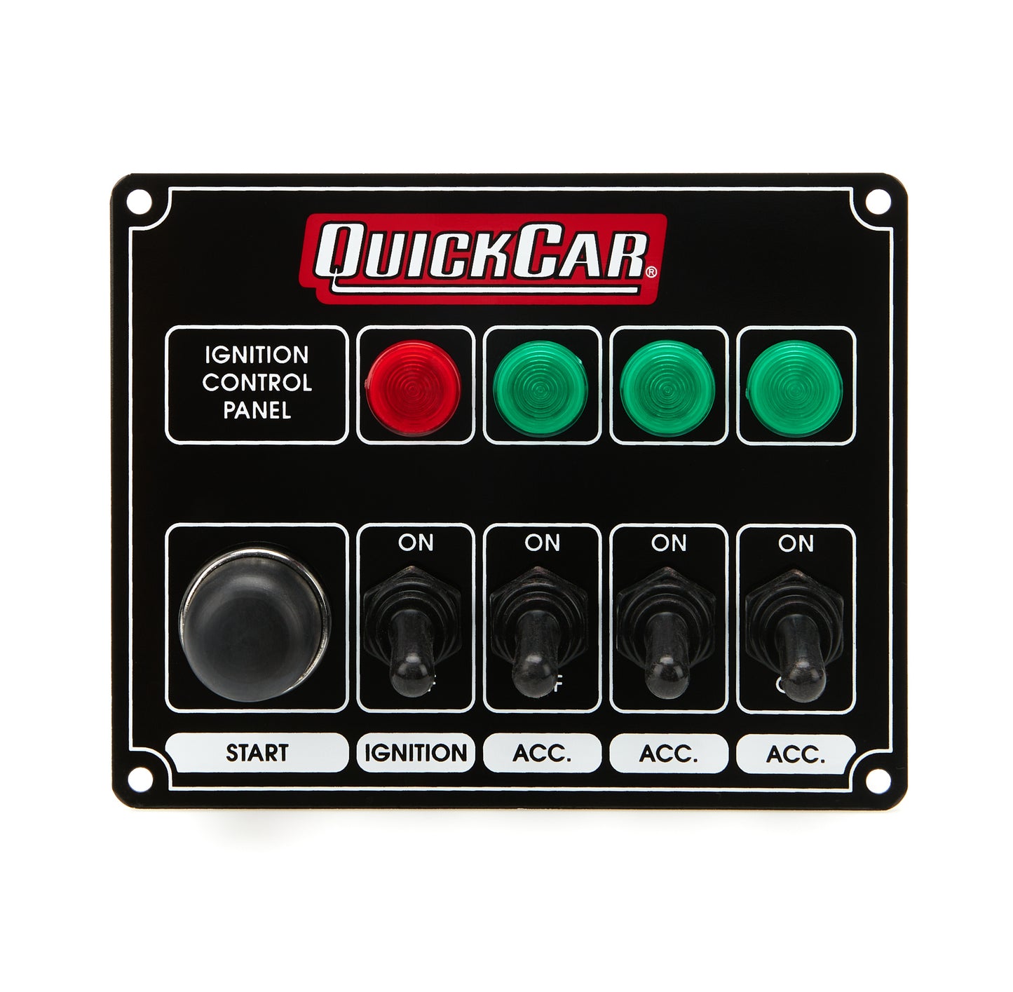 Switch Panel - Dash Mount - 5.5 x 4.375 in - 4 Toggles / 1 Momentary Button - Indicator Lights - Black - Kit