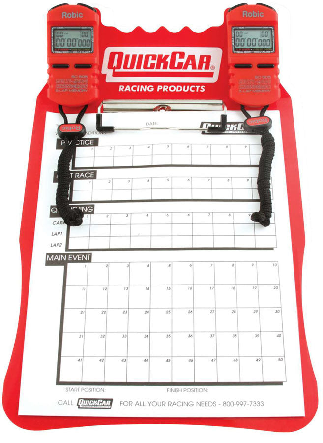 Clipboard Timing System - Dual Robic Stop Watches - Lap / Qualifying Charts - Acrylic Board - Red - Kit