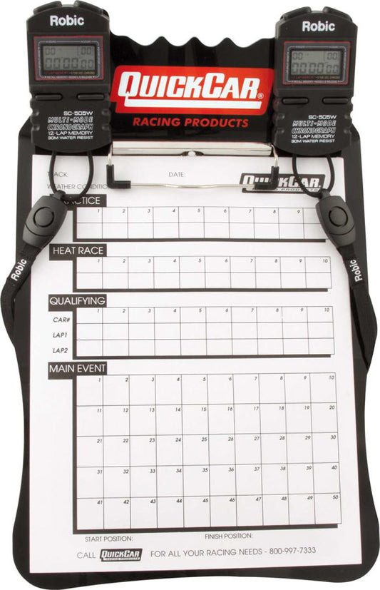 Clipboard Timing System - Dual Robic Stop Watches - Lap / Qualifying Charts - Acrylic Board - Black - Kit