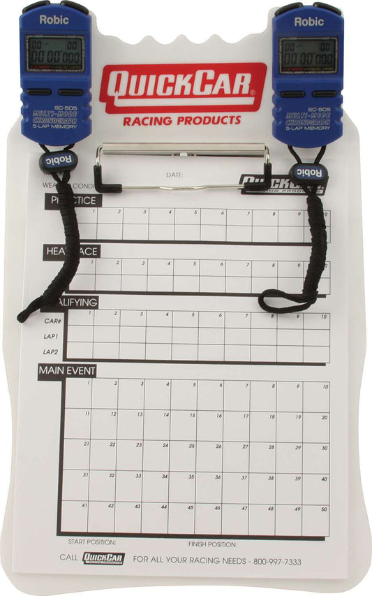 Clipboard Timing System - Dual Robic Stop Watches - Lap / Qualifying Charts - Acrylic Board - Blue / Red / White - Kit