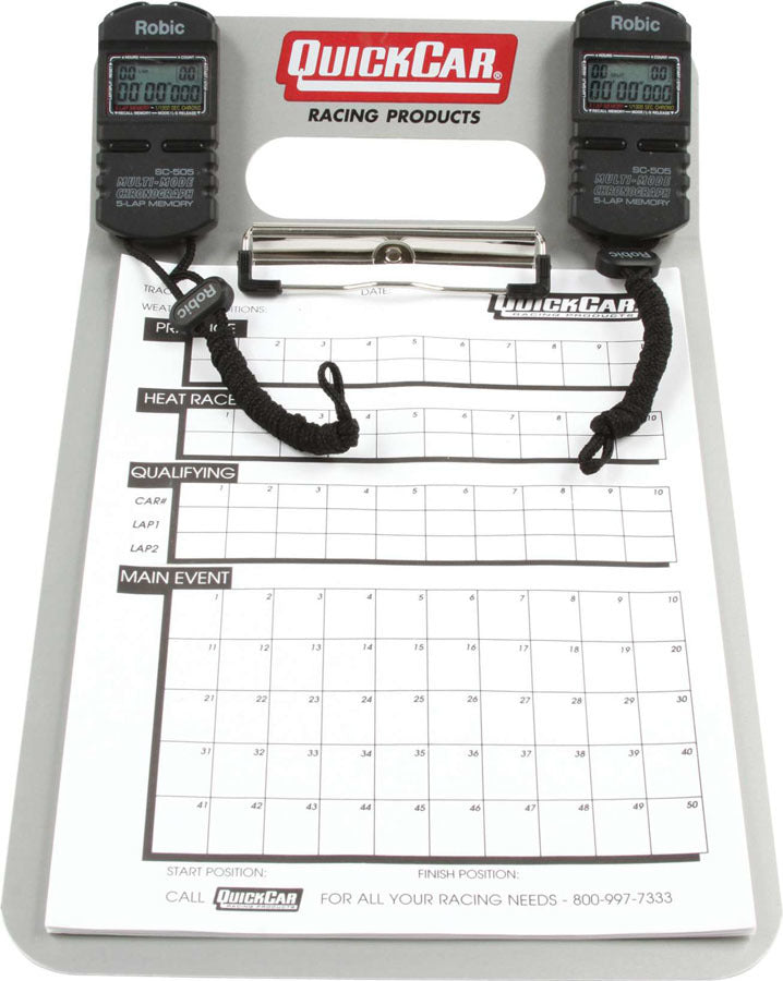 Clipboard Timing System - Dual Robic Stop Watches - Lap / Qualifying Charts - Aluminum Board - Natural - Kit