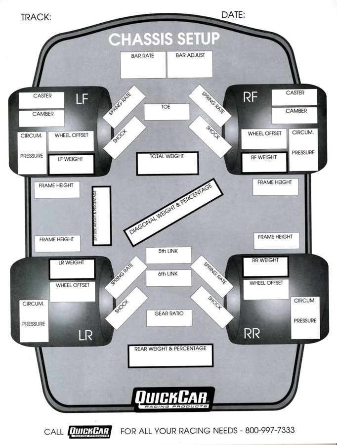 Chassis Setup Chart - 50 Sheet in Pad - Each