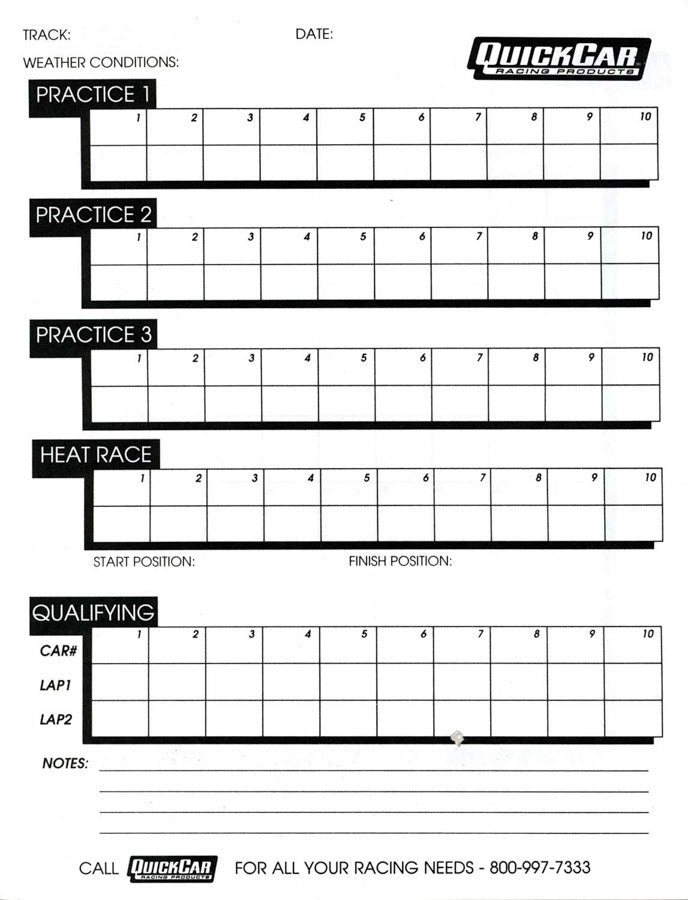 Time Organizer Chart - 100 Lap - 50 Sheet in a Pad - Each