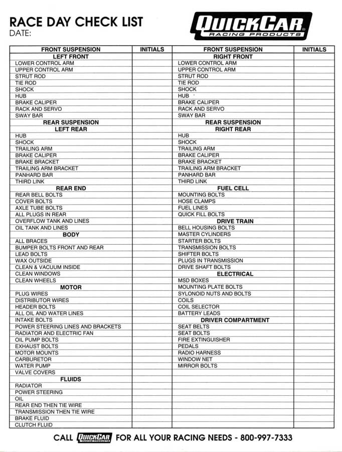 Race Day Chart - 50 Sheet in a Pad - Each