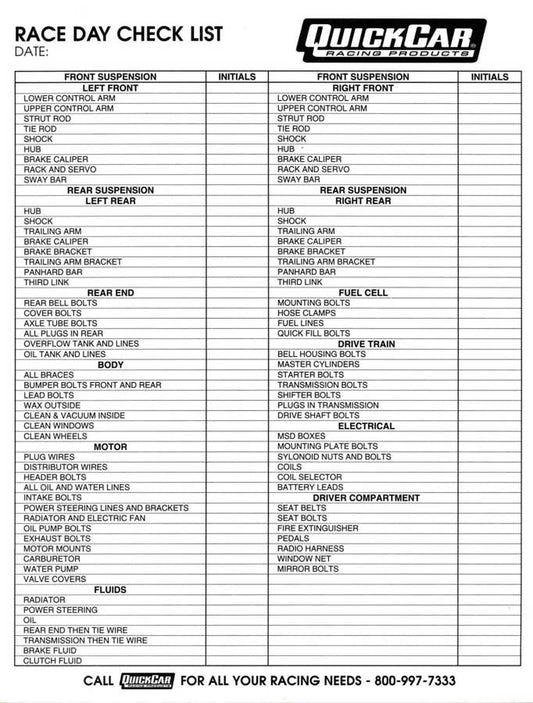 Race Day Chart - 50 Sheet in a Pad - Each