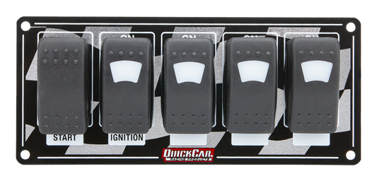 Switch Panel - Dash Mount - 7 x 3 in - 4 Rockers / 1 Momentary Rocker - Indicator Lights - Checkered - Each