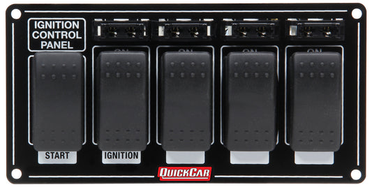 Switch Panel - Dash Mount - 7 x 3.5 in - 4 Rockers / 1 Momentary Rocker - Fused - Black - Each