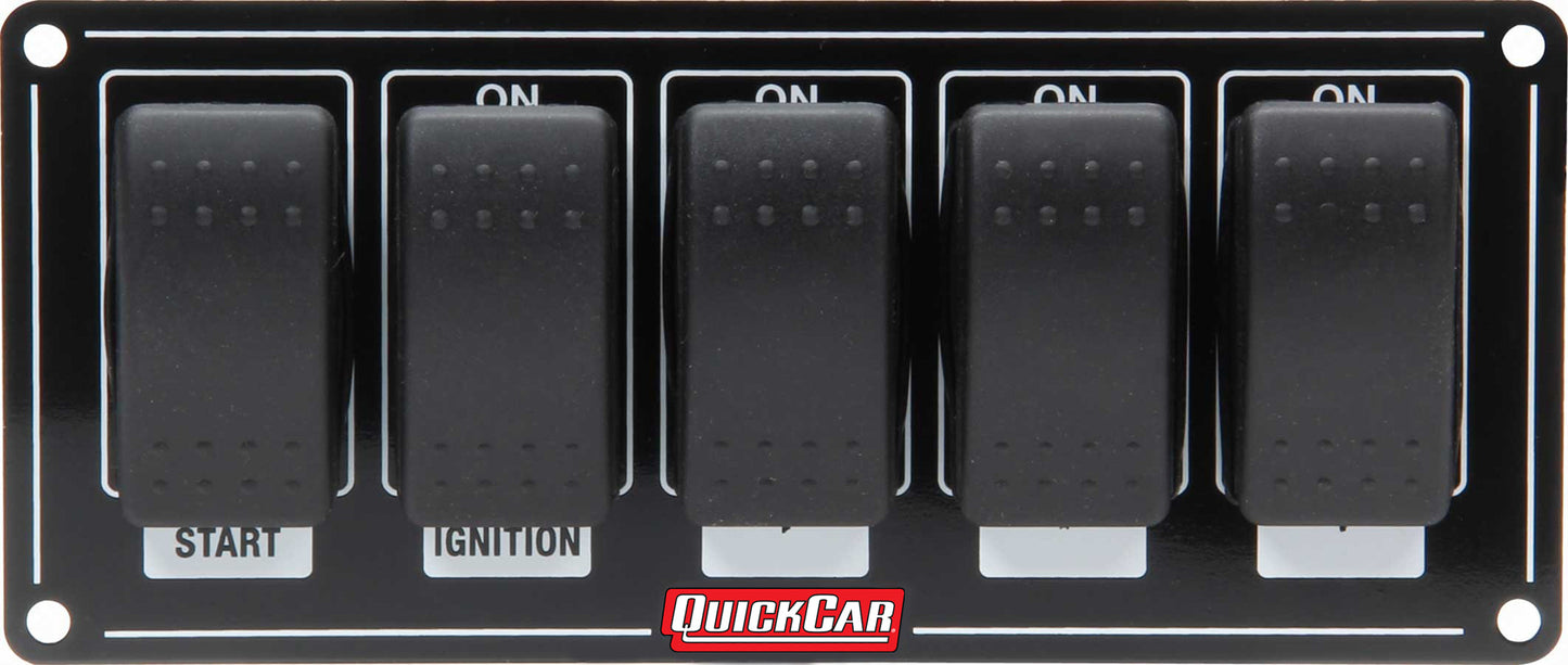 Switch Panel - Dash Mount - 7 x 3 in - 4 Rockers / 1 Momentary Rocker - Black - Each