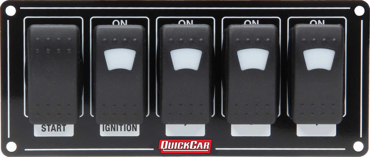 Switch Panel - Dash Mount - 7 x 3 in - 4 Rockers / 1 Momentary Rocker - Lighted - Black - Each