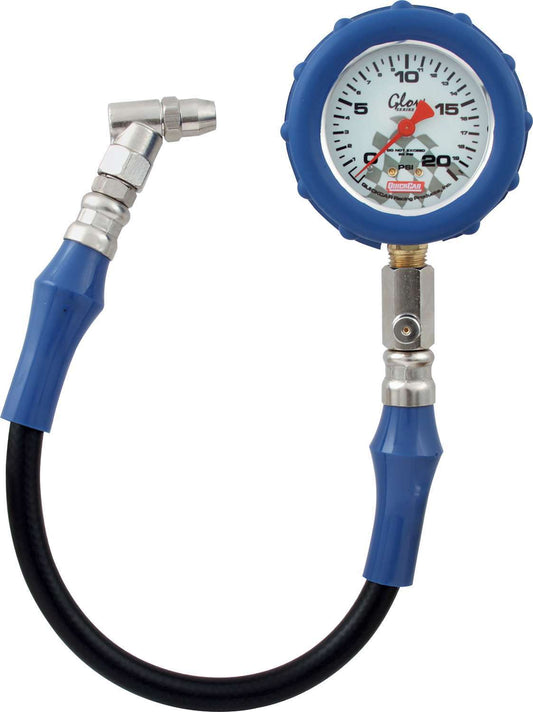 Tire Pressure Gauge - 0-20 psi - Analog - 2-1/2 in Diameter - White Face - 1/2 lb Increments - Each