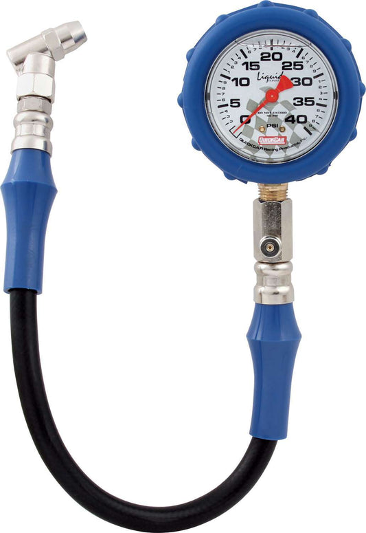 Tire Pressure Gauge - 0-40 psi - Analog - 2-1/2 in Diameter - Liquid Filled - White Face - 1 lb Increments - Each