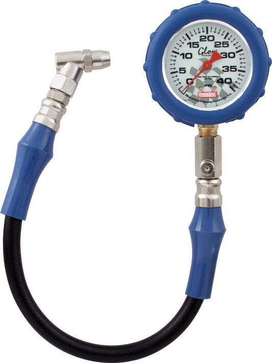Tire Pressure Gauge - 0-40 psi - Analog - 2-1/2 in Diameter - White Face - 1 lb Increments - Each