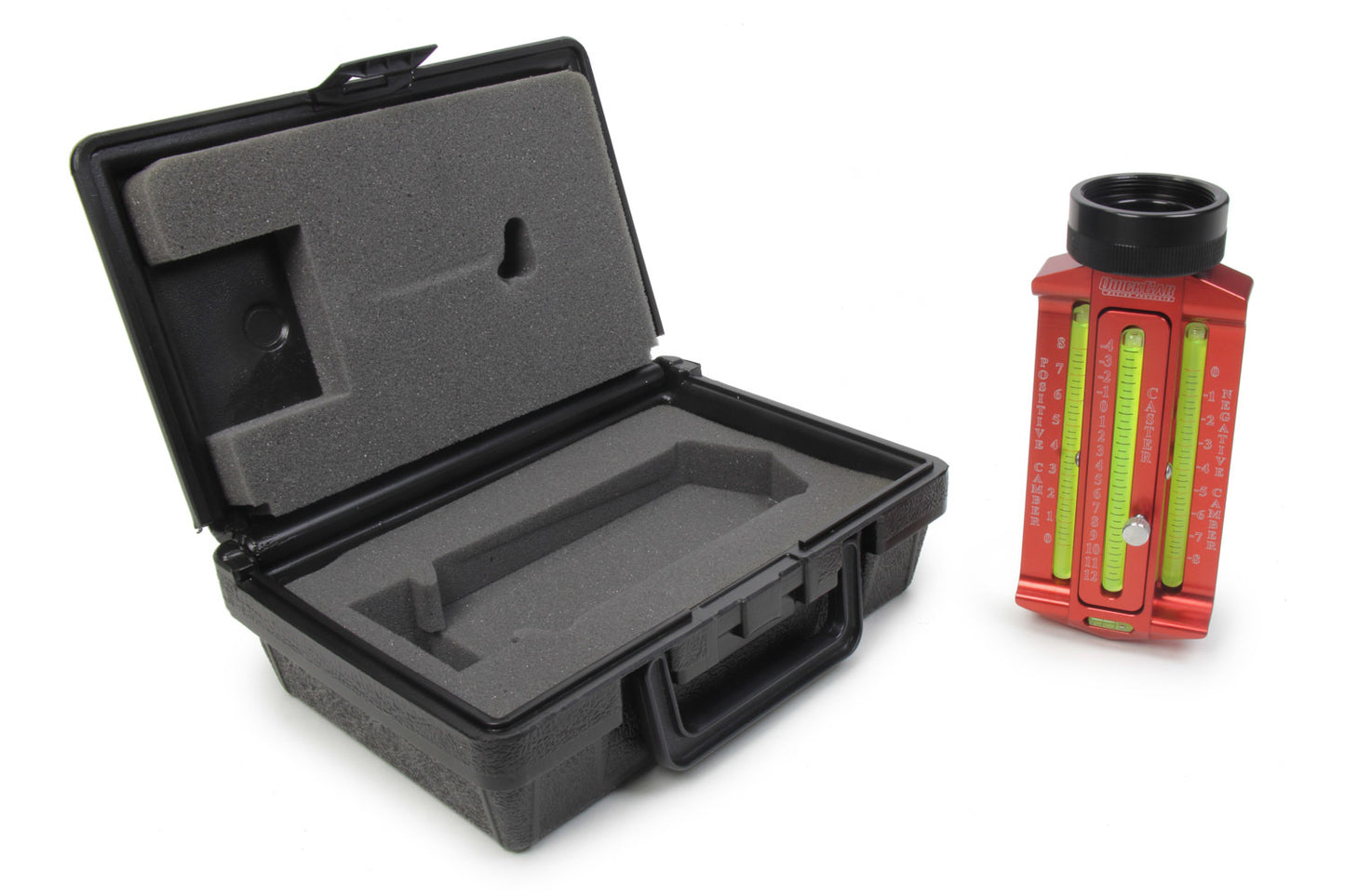 Caster / Camber Gauge - Camber Range Plus or Minus 8 Degrees - Castor Range Minus 4 to Plus 12 Degrees - 5 Wide Spindle / Hub Adapter - Carry Case - Red Anodized - Each