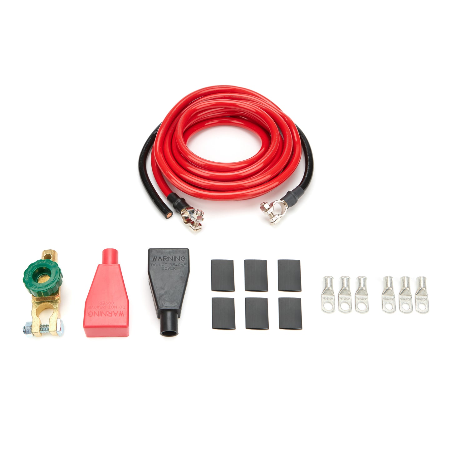 Battery Cable Kit - 2 Gauge - Top Mount Battery Terminals - Terminals / Heat Shrink / Battery Disconnect Switch / Terminal Covers Included - 15 ft Red / 2 ft Black - Kit